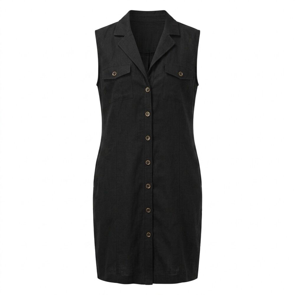 Banana Republic Black Linen Blend Sleeveless Utility Shirt Dress 12
